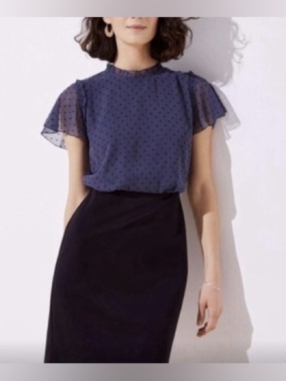 Loft Swiss Dot Sheer Flutter Sleeve Dress